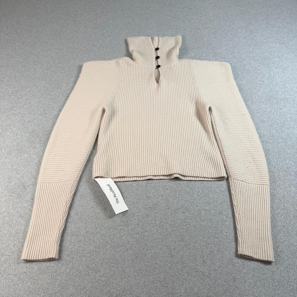 A.L.C. Wool Cashmere Sweater Women Small Beige Button Ribbed Croppe Quiet Luxury
